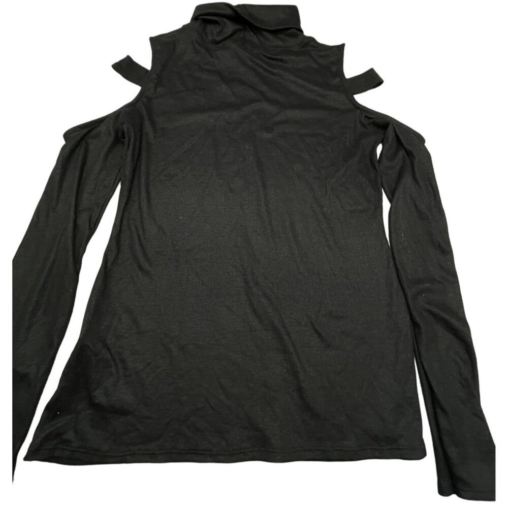 siberian bare shoulder long sleeve shirt solid black polyester blend size G READ